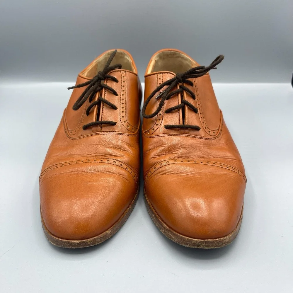 Bill Blass Oxford Shoes Mens 8M Brown Leather Wingtip Italian Cuban Heel Lace Up